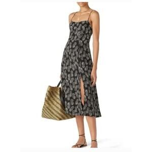 ASTR the Label Black Cream Keilani Linen Blend Pineapple Print Midi Dress Size S